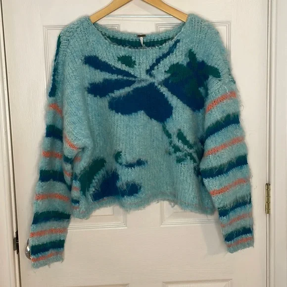 Free People Lily Pullover Sweater in Mosaic Sky Combo Extra Small - Picture 2 of 11